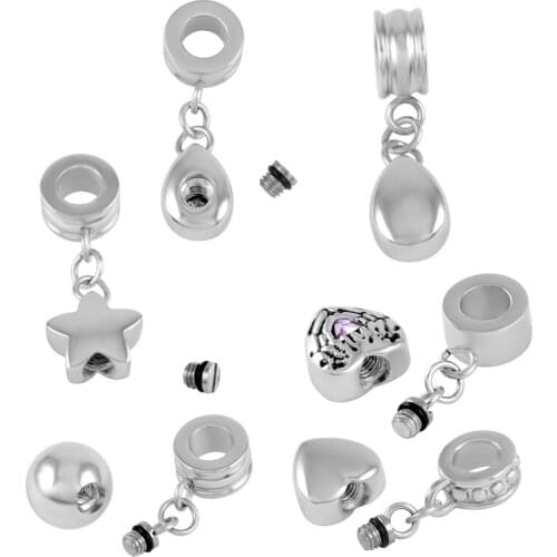 IJA0001 8 Different Design Mini Charms for ashes of Loved One,Stainless Steel Cremation Ash Memorial Bracelet Charm