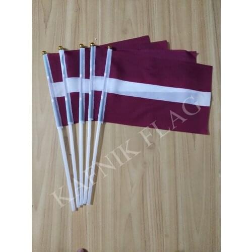 KAFNIK,5pcs 14*21cm Latvia Hand Waving National hand Flag with Pole for advertisement decoration, free shipping