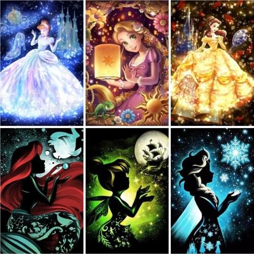 Disney Cartoon Princess Collection Belle DIY 5D Diamond Painting Cross Stitch Embroidery Full Diamond Mosaic Wall Decor Gifts