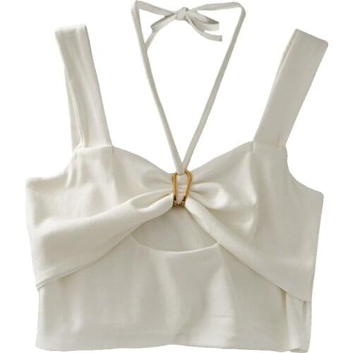 Hanging Neck Short Cropped Navel Wrap Chest Strap Top Womens 2021 Summer Knitted Vest Corset Womens Top Short Sleeves