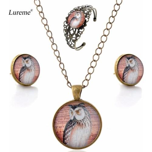 Lureme Vintage Glass Time Gem Stud Earrings Necklace Bangle Jewelry Set for Women (js000724)