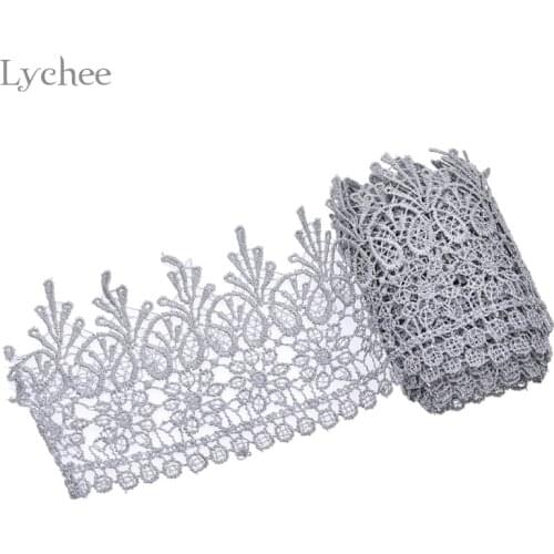 Lychee Life 2 Yards Vintage Embroidered Lace Edge Trim Ribbon Crocheted Wedding Bridal Lace Applique DIY Sewing Craft