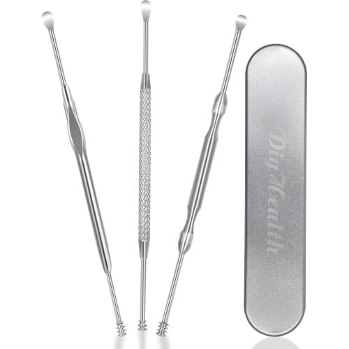 Pack of 3 Earwax Pick 304 Stainless Steel Ear Cleaners Curette Tool for Earwax Extraction Removal Remover with Storage Box