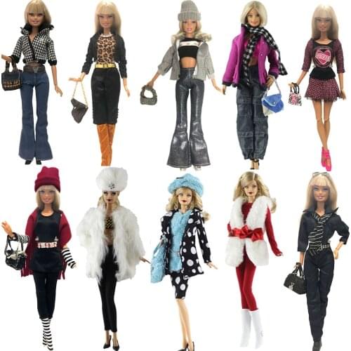 NK One Set New Doll Clothing Model Casual Suits Coat Bags For Barbie Doll Best Gift Baby Toy DIY Accessories JJ