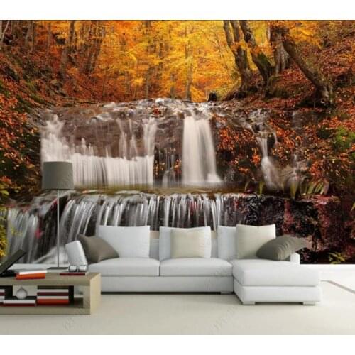 Papel de parede golden autumn flowing water waterfall 3d wallpaper mural,iving room tv wall bedroom wall papers home decor