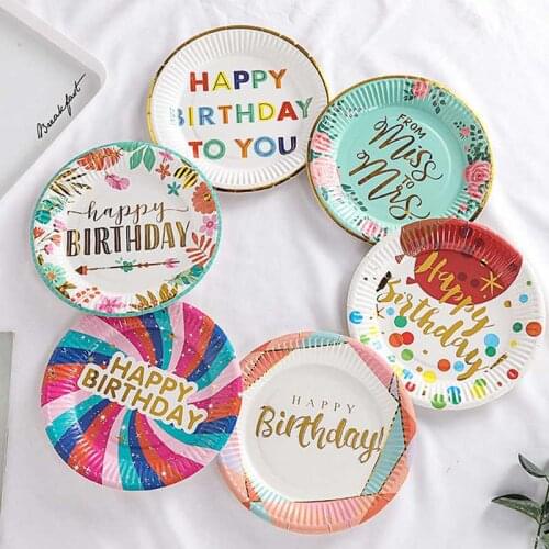 10pcs/set 7-inch Disposable Cake Plates Paper Dinner Fruit Dessert Dish for Baby Shower Birthday Wedding Party Supplies