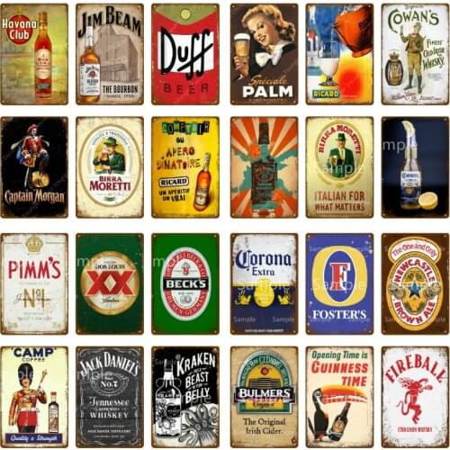 Beer Whiskey Vintage Metal Tin Sign Decorative Plaque Pub Bar Club Man Cave Decor Poster Wall Signs Tinplate Painting Decoration