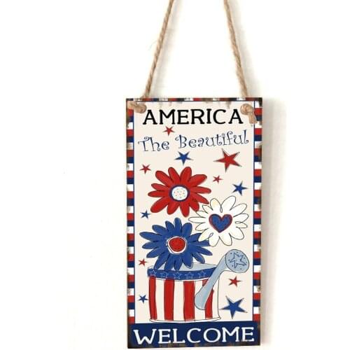 American Independence Day rectangular wooden crafts listing custom home decoration wooden products pendant decorations for home