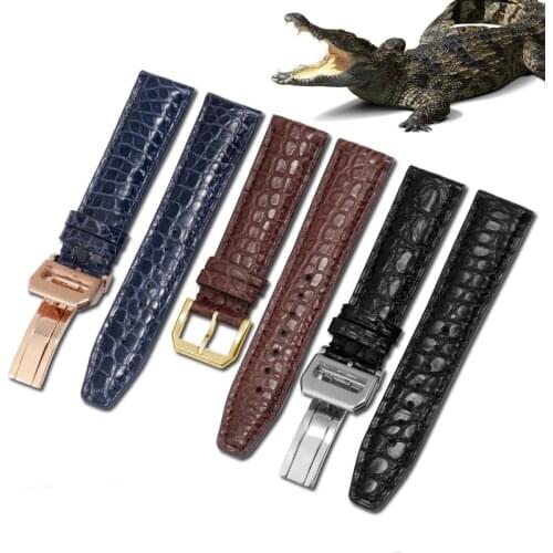 Yopo High Quality 20mm 21mm 22mm Crocodile Leather Strap Black Blue Brown Bracelet Replacement Belt For Mens Watch Chain
