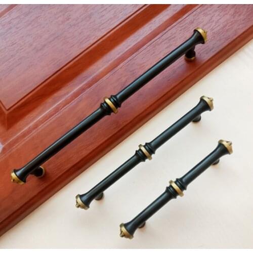 96mm 128mm 192mm modern simple black wardrobe kitchen cabinet door handle black yellow brass cupboard dresser drawer knob pull