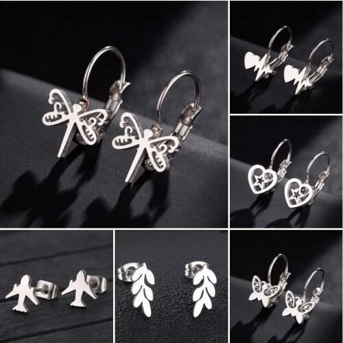 SMJEL Stainless Steel Leaves Stud Earrings Fashion Medical Ecg Heart Butterfly Earings Jewelry Christmas Oorbellen brincos Gifts