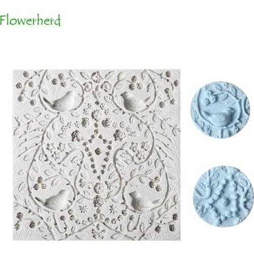 Fondant Print Pattern Silicone Mold Forest Series Bird Flower Pattern Texture Cake Decoration Accessories Baking Accessories