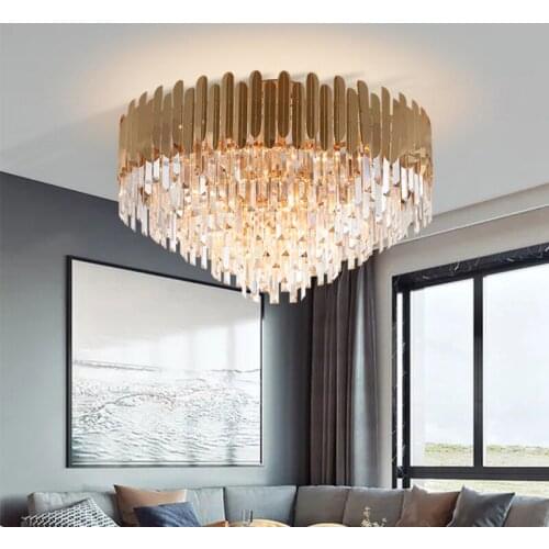 Modern simplicity Living room Lights Personality Crystal Ceiling Light Stainless Steel Atmosphere Round shape Bedroom Lights