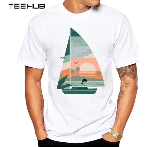 TEEHUB Mens New Fashion Abstract Set Sail Design Short Sleeve T-Shirt Cool Tops Hipster Tee Shirts