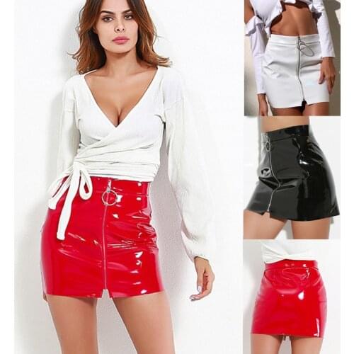 Women Skirt Casual Zip Faux Leather Pencil Bodycon Above Knee Mini Skirt Plus Size Faldas Mujer Jupe Femme