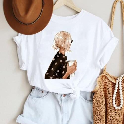 T-shirts Coffee Love Trend 90s Cartoon Women Casual 90s Fashion Trend Printing Clothes Graphic Tshirt Top Lady Female Tee