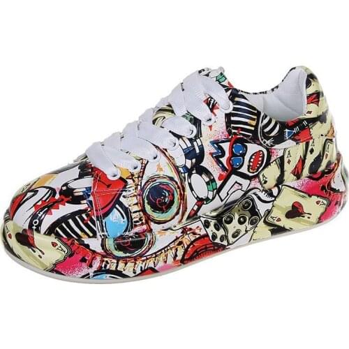 2021Spring WomensThick-soled Increased New Hand-painted Graffiti White Sneakers Outdoor Casual ShoesJ110