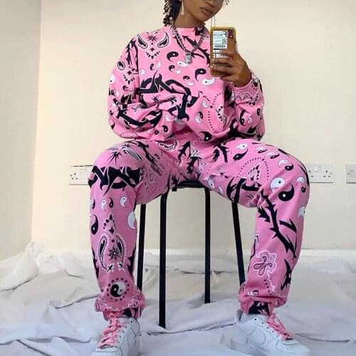 Yin Yang Tai Chi Printed Pantsets Sweatshirt Women Chinese Style Ankle-tied Drawstring Sweatpants Fashion Trendy Trousers Urbano