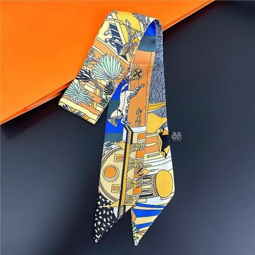 Fashion Horse Print Twill Casual Long Ribbon Bow Ladies Headdress Ponytail Holder Girls Decorative Scarves Foulard Accessories
