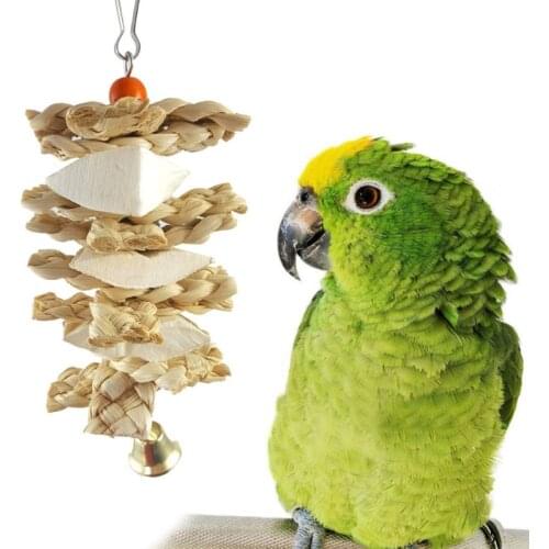 Pet Parrot Bird Natural Grass Toys Chewing Bite Hanging Cage Bell Swing Climb Playing Decoration Pendant