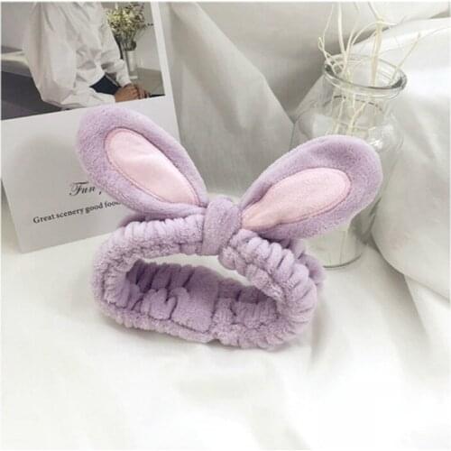 1Pcs Purple Makeup Headband Candy Color Washing Face Turban Rabbit Ears Hairband Women Head Wrap Soft Coral Fleece Makeup Tools