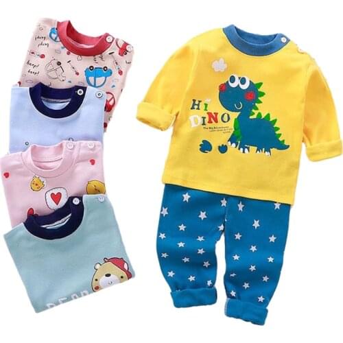 Baby Kids Cartoon Animal Pajamas Sets Cotton T-shirt+Pants Boy Girl Clothing Spring Autumn 2pcs Childrens Sleepwear Suit Pyjama