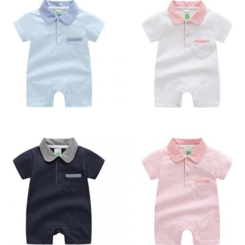 2021 Baby Short Sleeve Clothes For Boys Summer Gentleman Style Climbing Rompers Pure Cotton Girls Jumpsuits Newborn Kids Infants