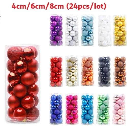 24Pcs/Lot Colorful Glitter Christmas Balls 2019 Natal Ornaments Christmas Tree Decor Balls Xmas Hanging Navidad Decorations Gift