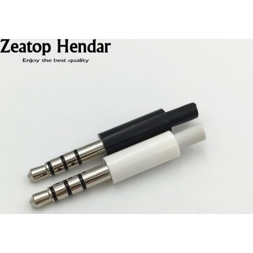 4Pcs Long 3.5mm Stereo Headset Jack 4 Pole 3.5 Audio Plug Adaptor Connector for Iphone White and Black 17mm