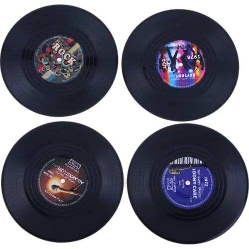 4pcs/set Retro Vinyl Record Drinks Coasters Table Cup Mat Home Decor Tableware Coffee Drink Placemat Kitchen Accessaries