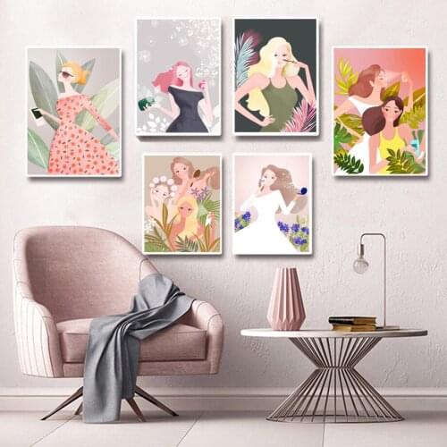Abstract Fashion Girl Makeup Plant Leaf Wall Art Canvas Painting Nordic Posters And Prints Wall Pictures For Living Room Decor