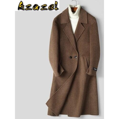 Azazel Mens 100% Wool Coat Spring Autumn Long Jacket Men Overcoat Double Breasted Abrigo Hombre 2020 B19N003019 KJ4239