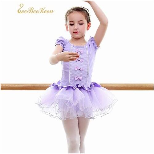 Child Ballet tutu Dance Dress Short/Long Sleeve Ballet Costume Pink/Purple Swan Lake Bow Ballerina Professional Leotard For Girl