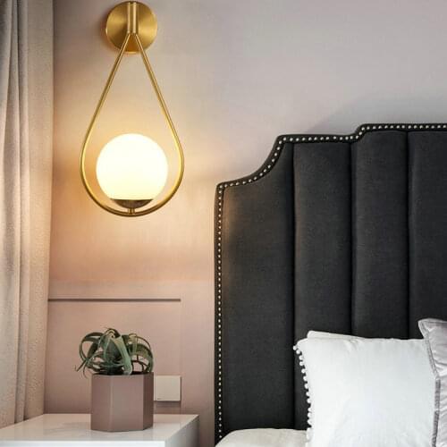 White glass Living room LED Wall lamps Gold Black Metal Bedroom Bedside Wall light Sconce 110-260V Wall Decoration Luminaire