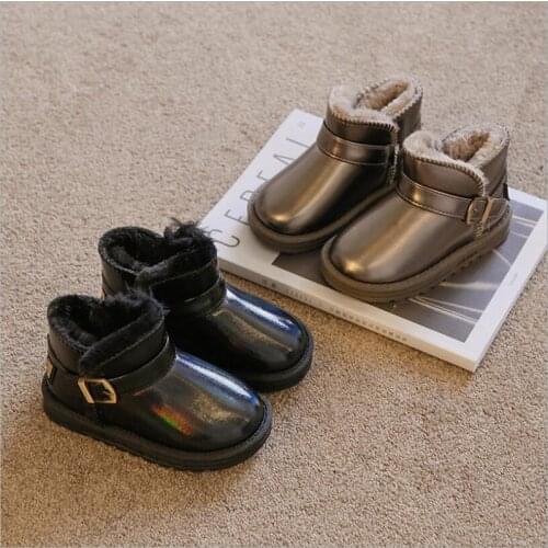 KidsSnow Boots Genuine Leather 2021 PU Boots for Girls Boys Winter Warm Childrens Shoes Plush Fur Botas Waterproof