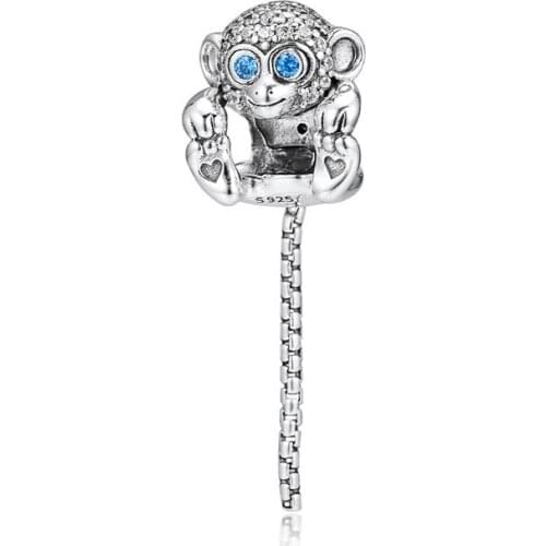 Sparkling Monkey Silver 925 Original Charm Beads for Jewelry Making 2019 Summer Mixed Color Crystal Animal Charms Jewelry Making