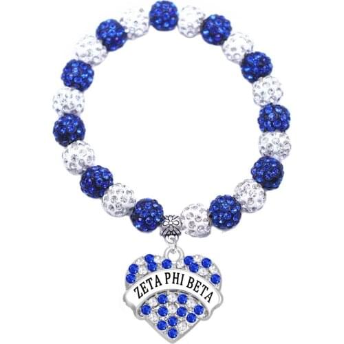 Double Nose white blue inlaid zeta phi beta charm disc ball beads bracelets fit society Greek sorority school students gift