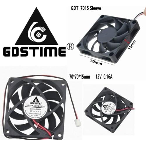 Gdstime 1Pcs 7cm DC 12V 2Pin PC Brushless Cooling Fan 70mm x 15mm PC Case CPU GPU VGA Heatsink Cooler
