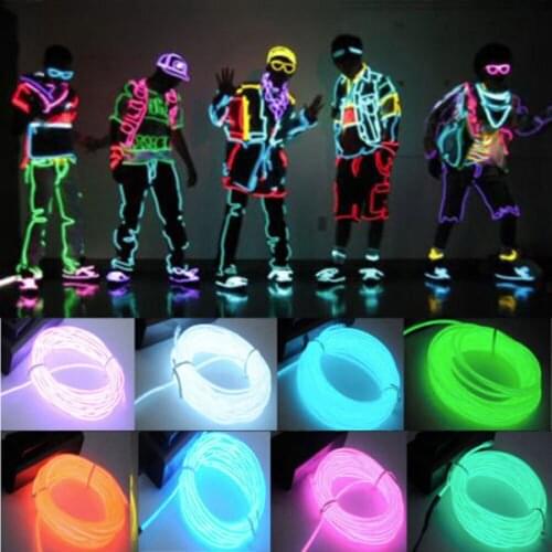 1pc 3M Flexible EL Wire Tube Rope Battery Powered Flexible Neon Light Car Party Wedding Decoration With Controller