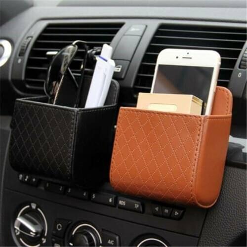 Quality Leather Auto Vent Outlet Trash Box Car Smartphone Holder Storage Bag Organizer Car Styling Bag Auto Interior Accessories