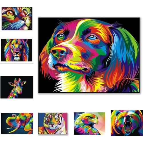 Canvas Painting Cat Elephant Giraffe Tiger Poster Print Wall Art Picture For Living Room Home Decoration