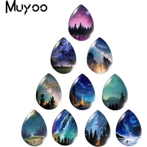 2020 New Night Sky Campfire Painting Tear Drop Glass Cabochon Photo Jewelry Handcraft DIY Accessories