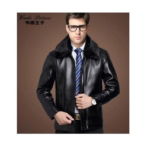 Autumn and winter motorcycle leather jacket men casual faux leather coats turn-down collar detachable fur collar casual clothes