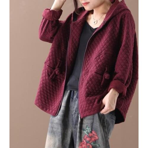 Autumn New Arts Style Women Long Sleeve Loose Hooded Coats Vintage Button Cotton Jackets Female Casual Clothes Big Size