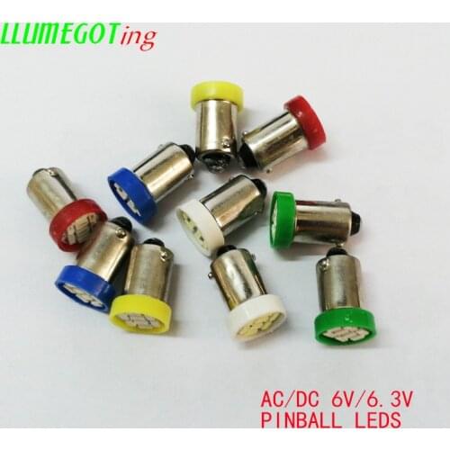 50PCS BA9S T4W #44 #47 8 SMD 1206 3014 Non Polarity Multiple Color AC DC 6V 6.3V Bally Pinball Game Machine Light Bulb Lamp