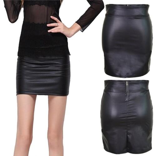 Summer Womens Artificial Leather Skirt British Style High-Waisted Matt High Waist Bag Hip Leather Slim Mini Skirt Black S-XXXL