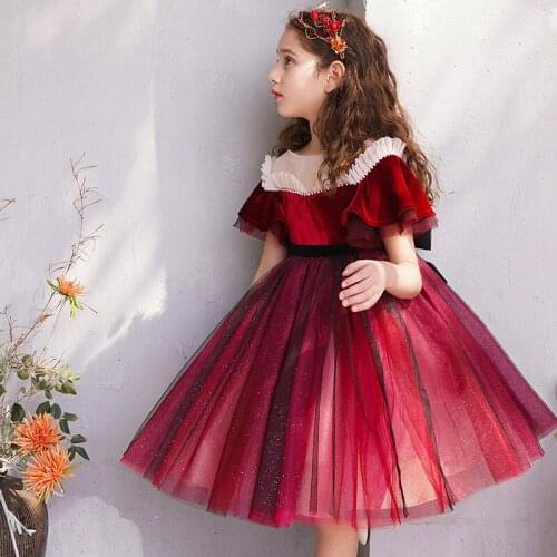 2021 Summer Show Costume Dress Girl Kids Dresses For Girls Children Gown Red Princess Dress Elegant Party And Wedding Tutu Dress