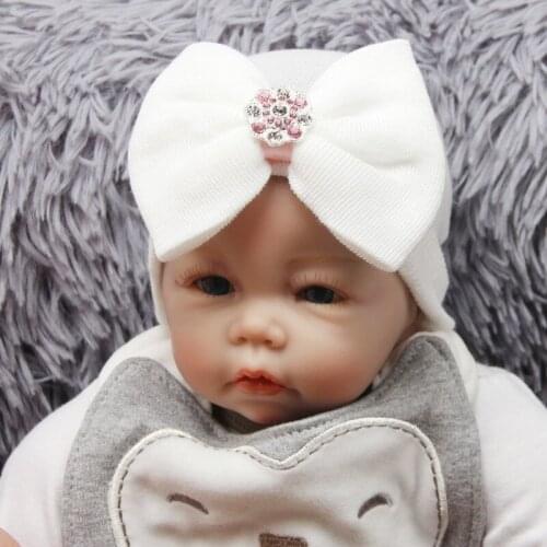 Cute Newborn Baby Girls Boys Pure Cotton Striped Bowknot Hospital Hat Beanie Hat Stretchy Cap With Shiny Diamonds s