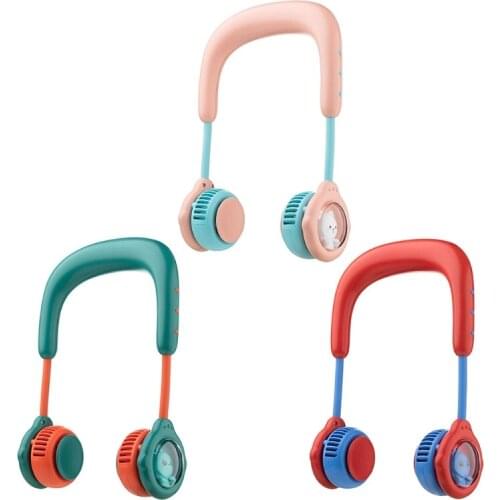 Cartoon Portable Hanging Neck Fan Mini Air Cooler USB Rechargeable Small Personal Cooling Tools for Home Outdoor Office