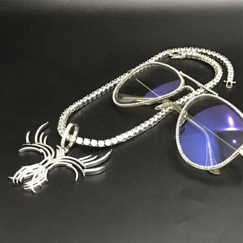 Hip-Hop Men Framed Metal Frame Mirror Hip Hop Men Necklace & Glass Combo Set Ice Out Cuban Jewerly Fashion Necklace